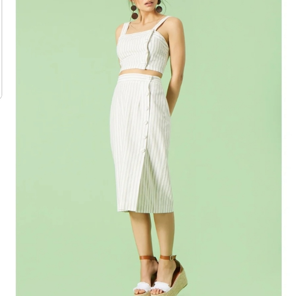 Striped Linen- Blend Crop Cami & Skirt set